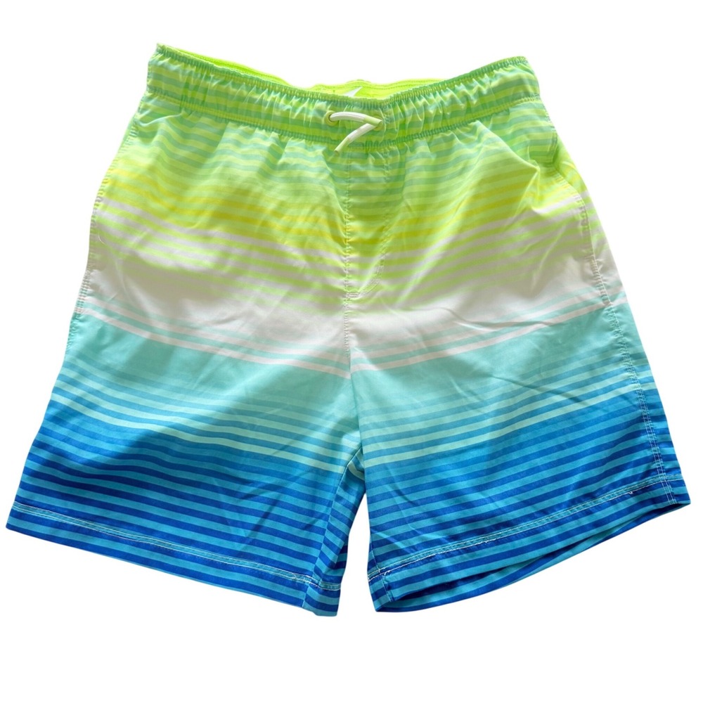 Cat & Jack Swim Trunks Boys XL 14 Blue Green Ombre Striped Board Shorts
